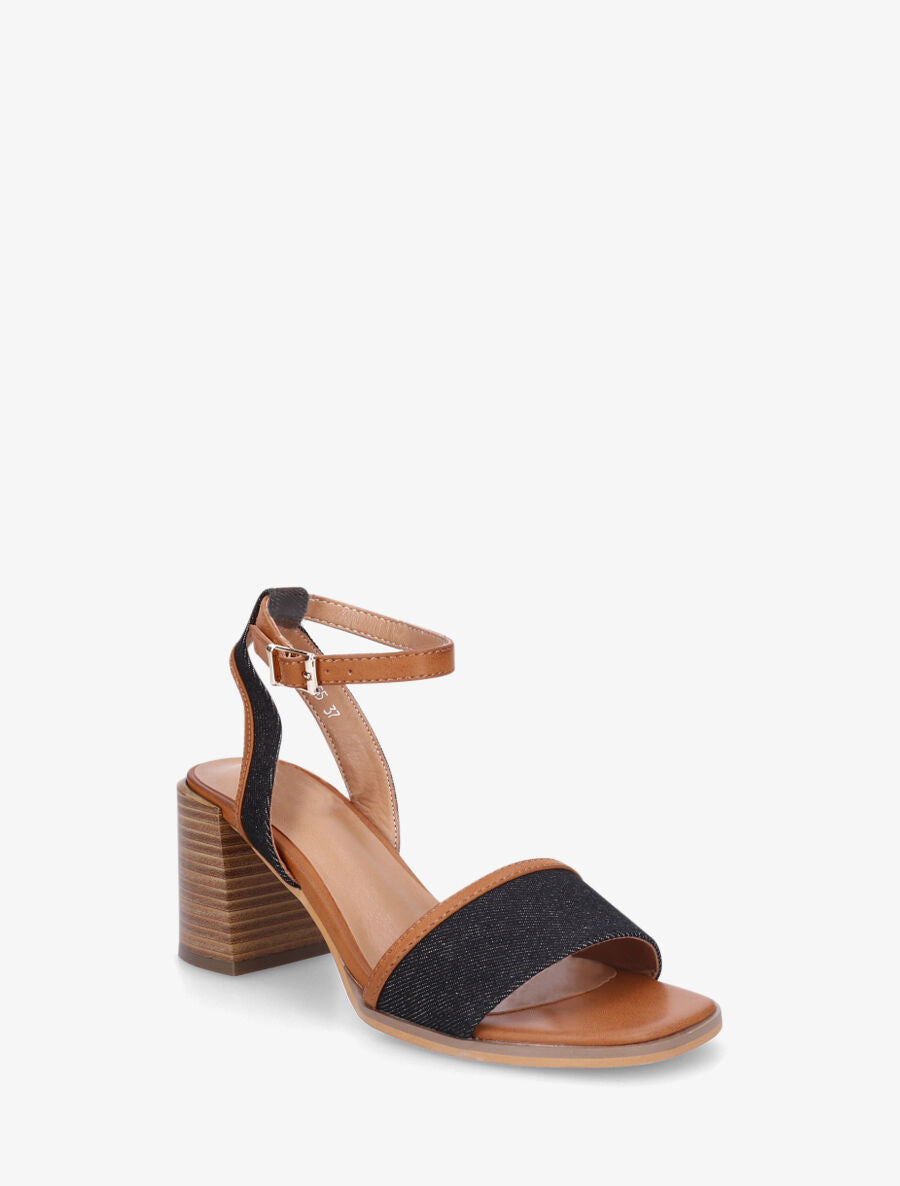 Sandales à talon en tissu effet denim - Noir - 2