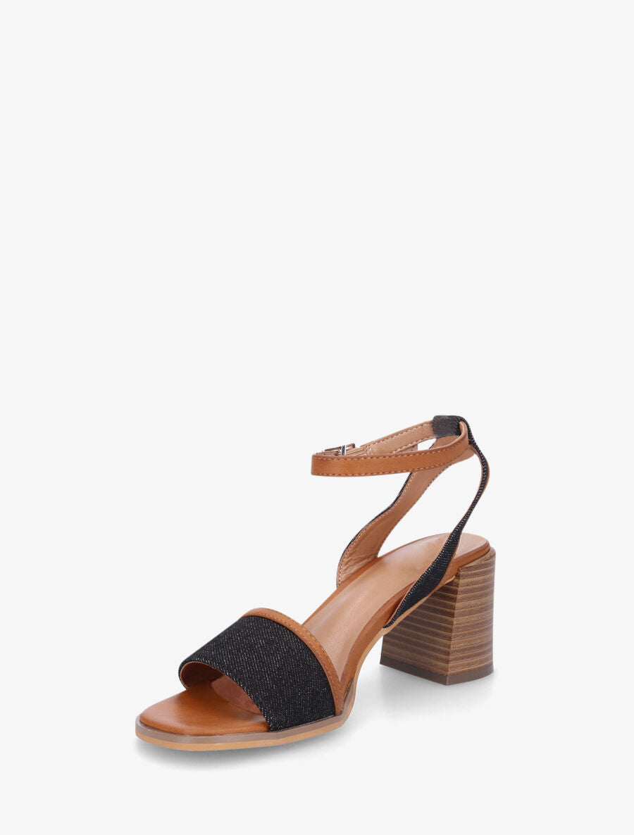 Sandales à talon en tissu effet denim - Noir - 3