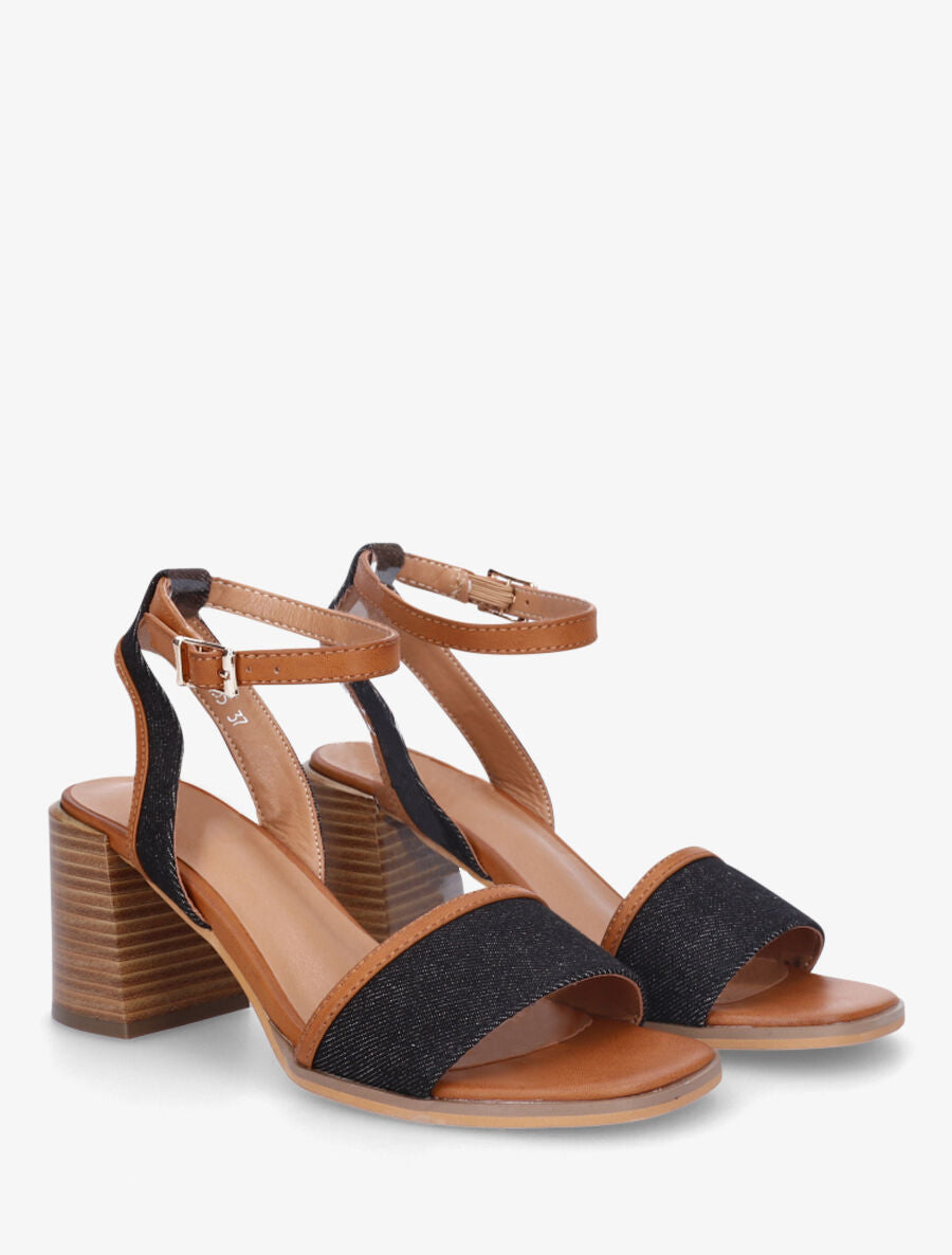 Sandales à talon en tissu effet denim - Noir - 4