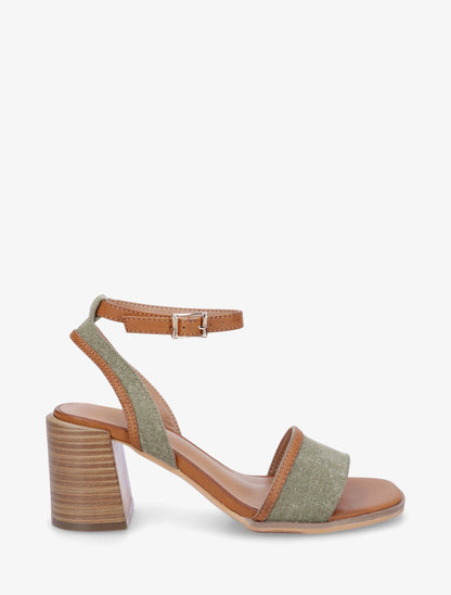 Sandales à talon en tissu effet denim - Kaki - 1
