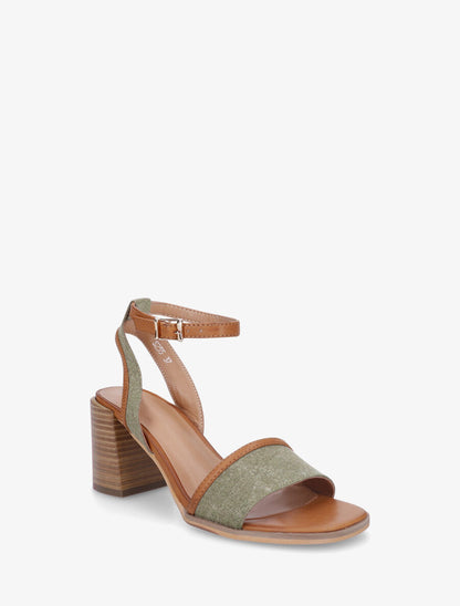 Sandales à talon en tissu effet denim - Kaki - 2