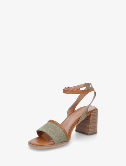Sandales à talon en tissu effet denim - Kaki - 3