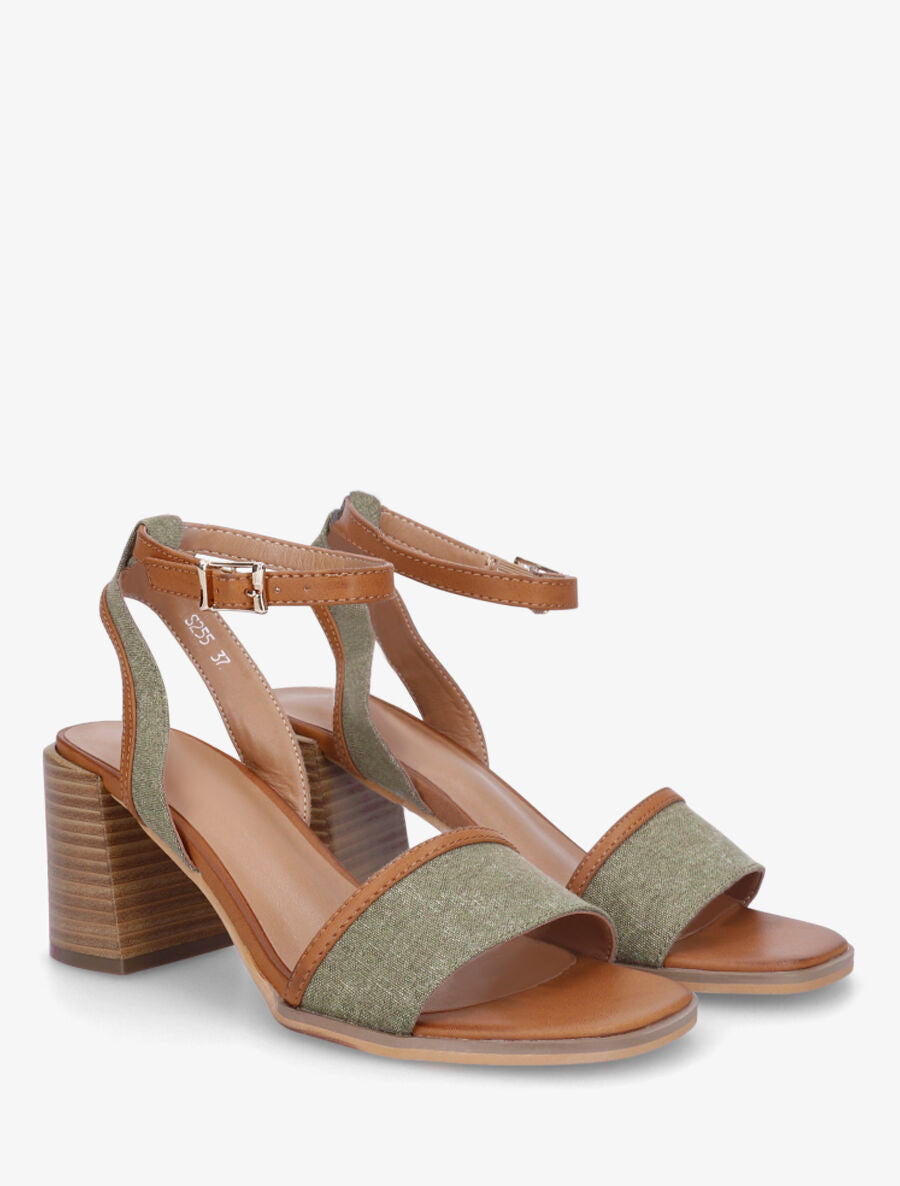 Sandales à talon en tissu effet denim - Kaki - 4