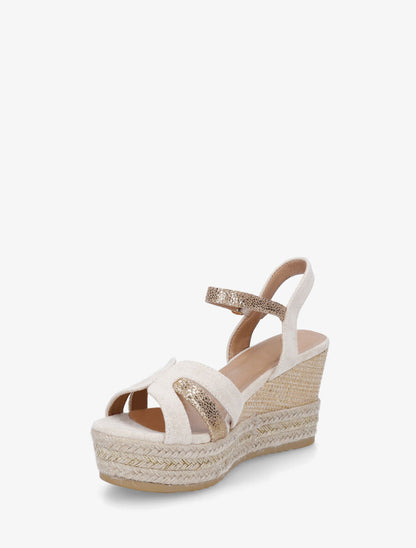 Sandales compensées à détail irisé - Beige - 3