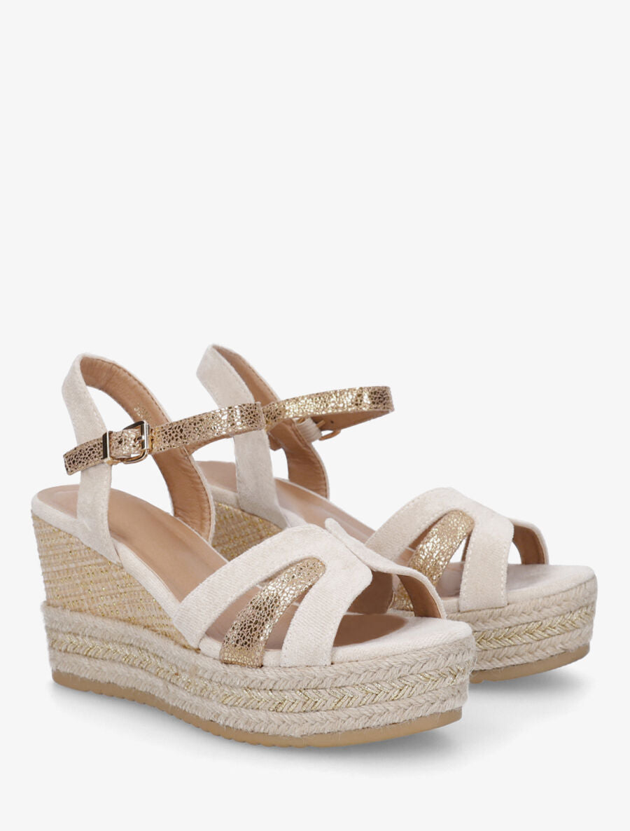 Sandales compensées à détail irisé - Beige - 4
