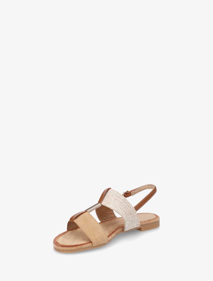 Nu-pieds à brides bimatière et empiècement métal - Camel - 3