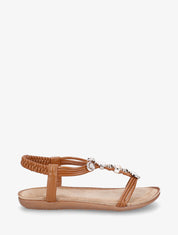 Nu-pieds à empiècement strass et bijoux - Camel - 5