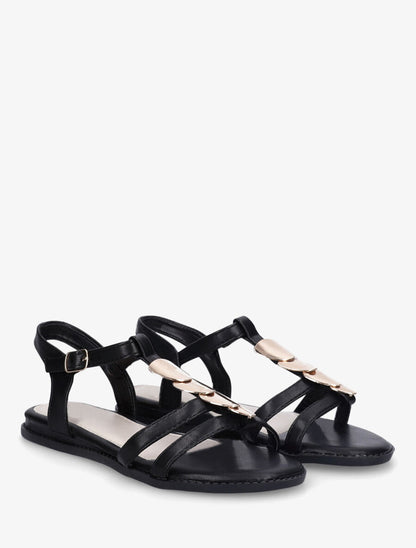 Nu-pieds en simili à bride bijoux - Noir - 4