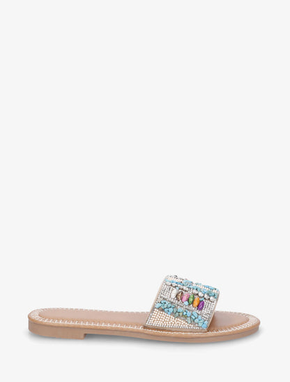 Claquettes à perles et pierres - Beige - 5