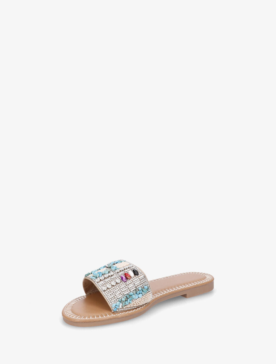 Claquettes à perles et pierres - Beige - 3