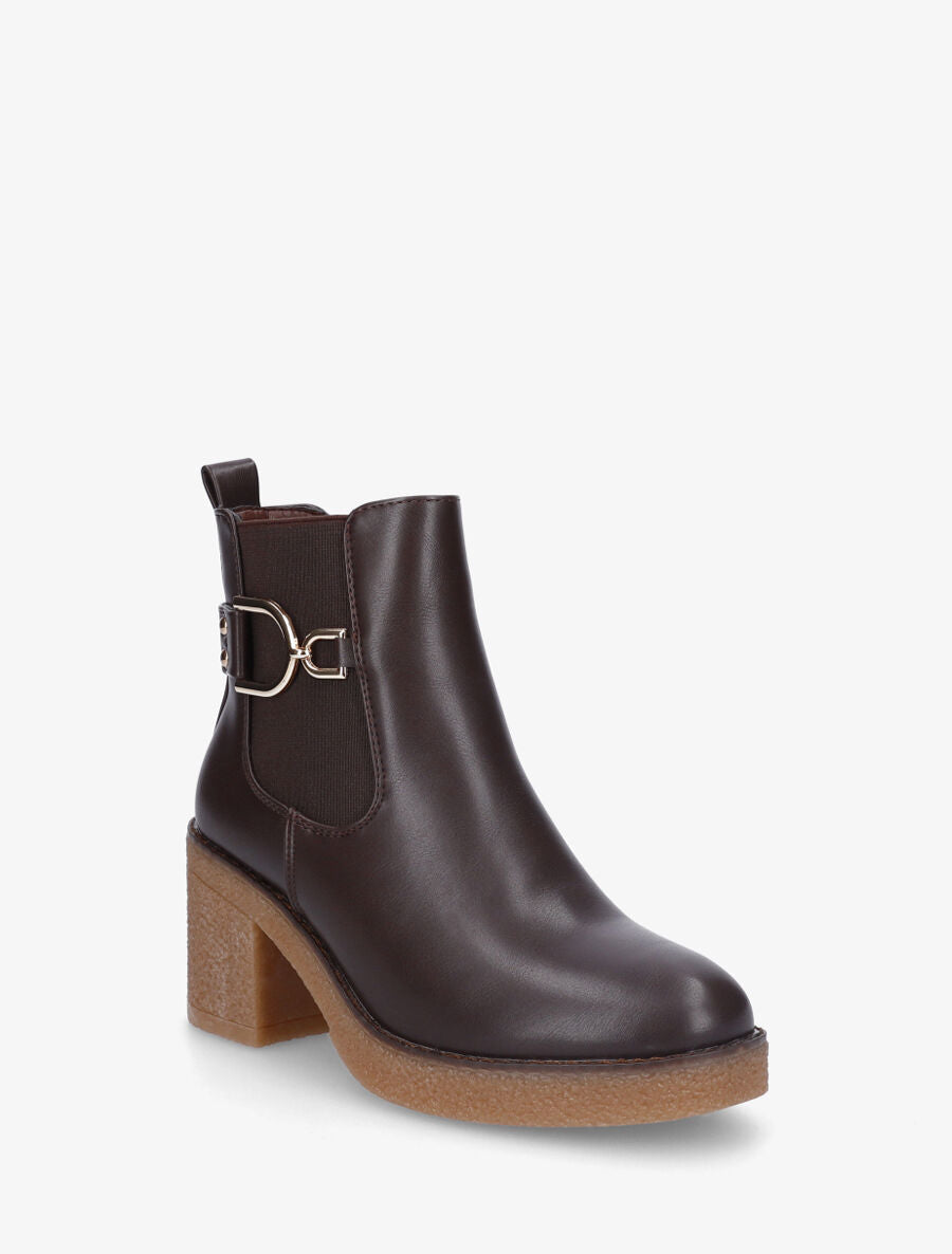 Bottines en simili à talon épais - Marron - 2