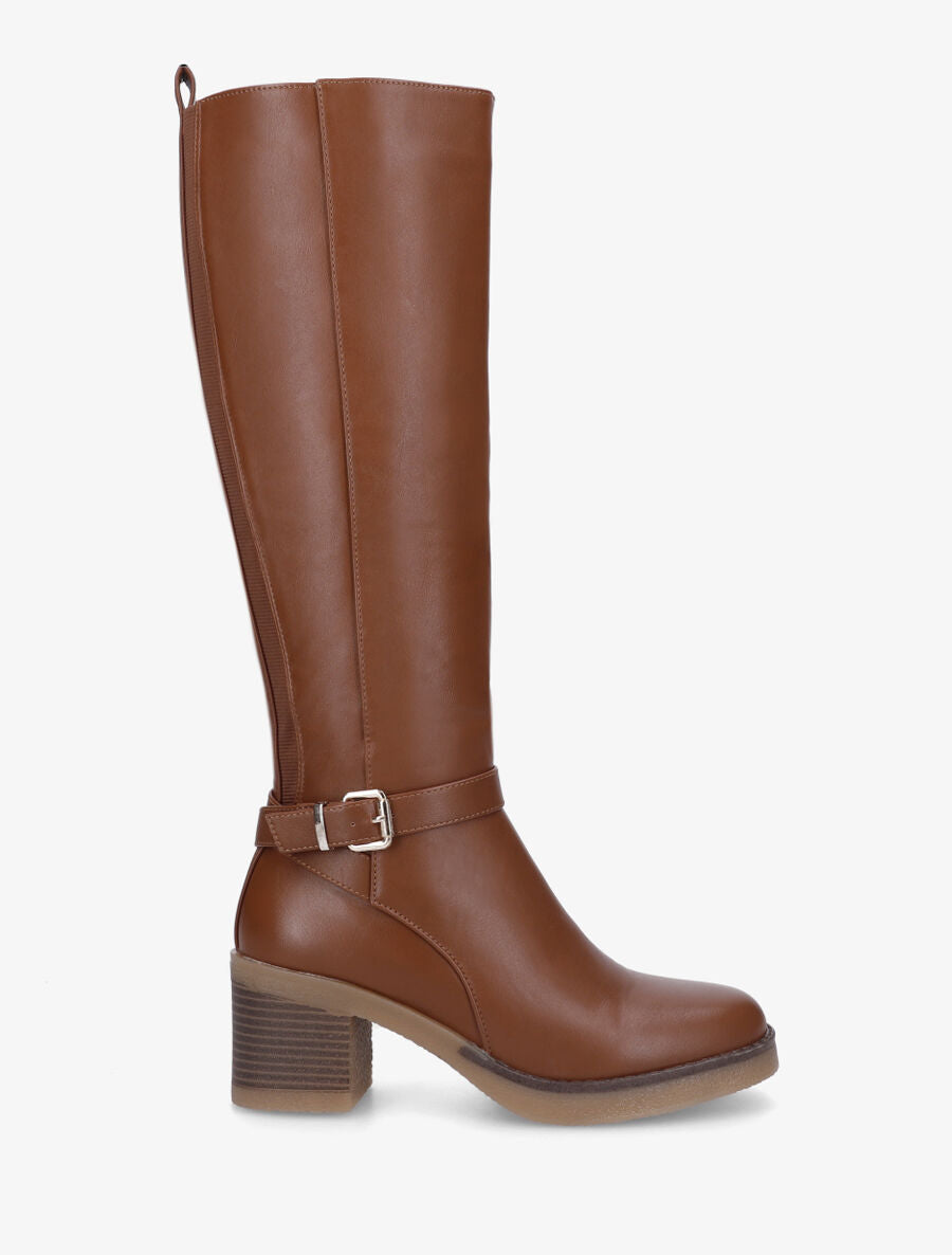 Bottes classiques en simili et talon - Camel - 5