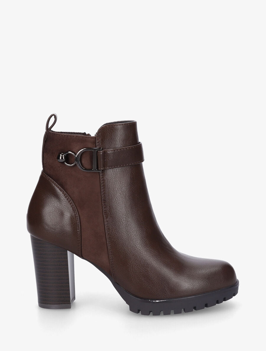 Bottines bimatière à talon haut - Marron - 5