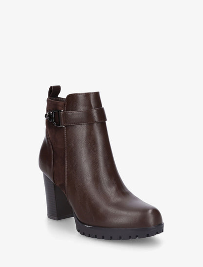 Bottines bimatière à talon haut - Marron - 2