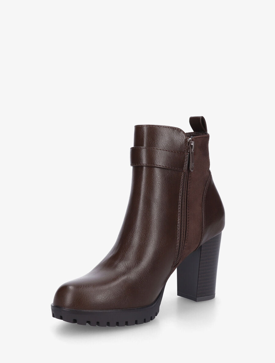 Bottines bimatière à talon haut - Marron - 3