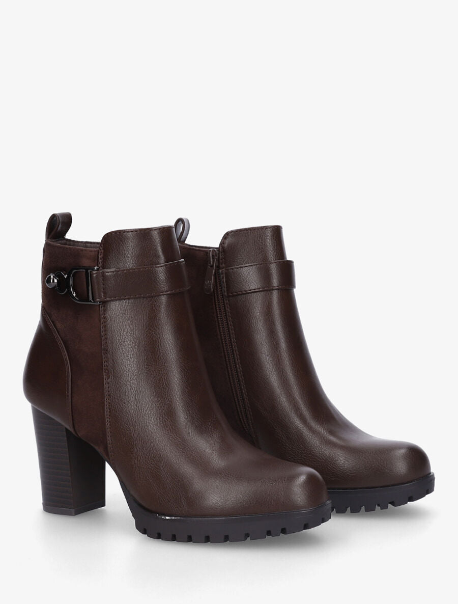 Bottines bimatière à talon haut - Marron - 4