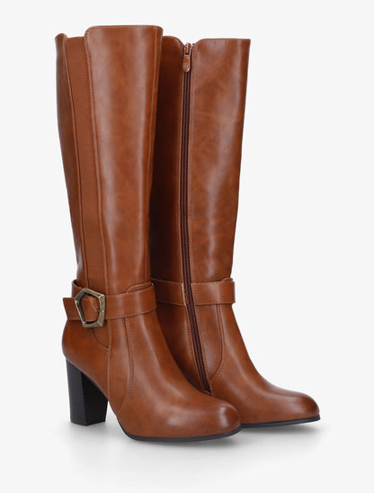 Bottes élastiquées à talon haut - Camel - 4