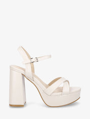 Sandales croisées à talon et plateforme - Beige - 1