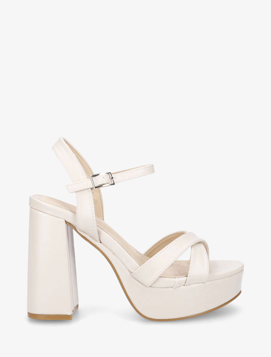 Sandales croisées à talon et plateforme - Beige - 1