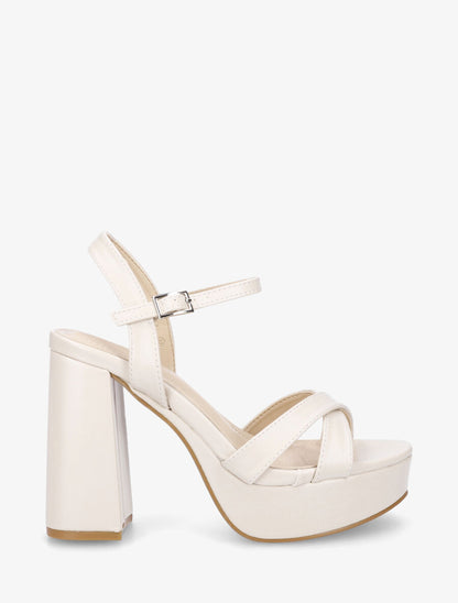 Sandales croisées à talon et plateforme - Beige - 1