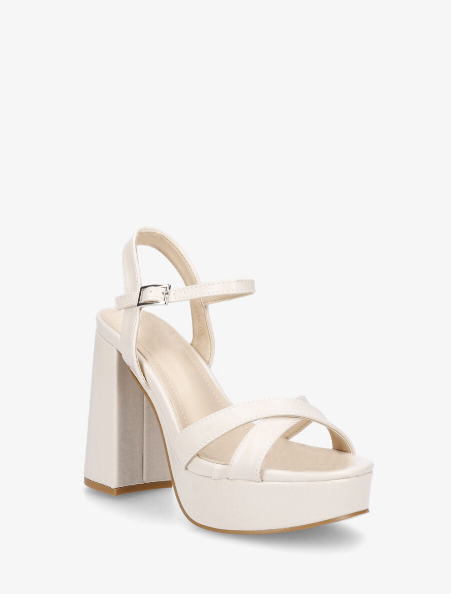 Sandales croisées à talon et plateforme - Beige - 2