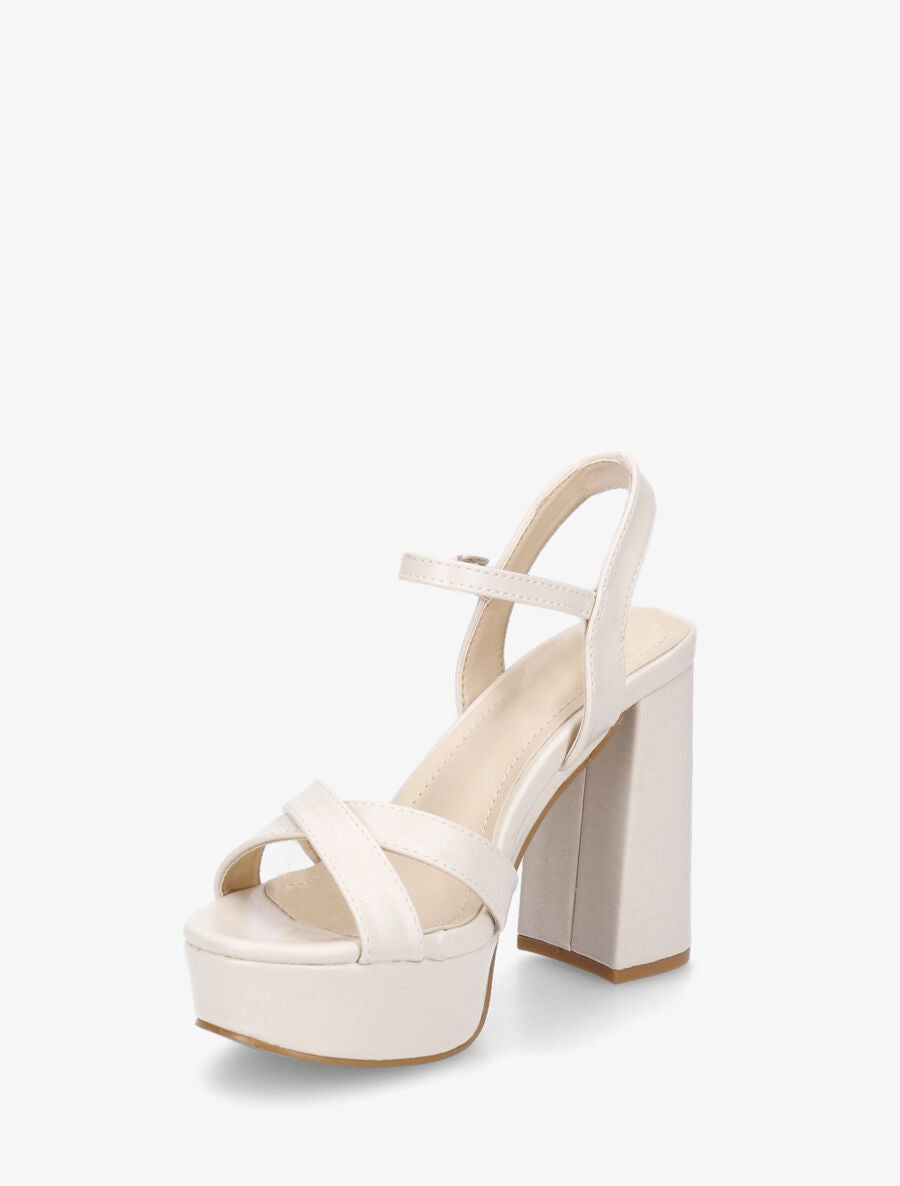 Sandales croisées à talon et plateforme - Beige - 3
