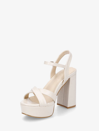 Sandales croisées à talon et plateforme - Beige - 3