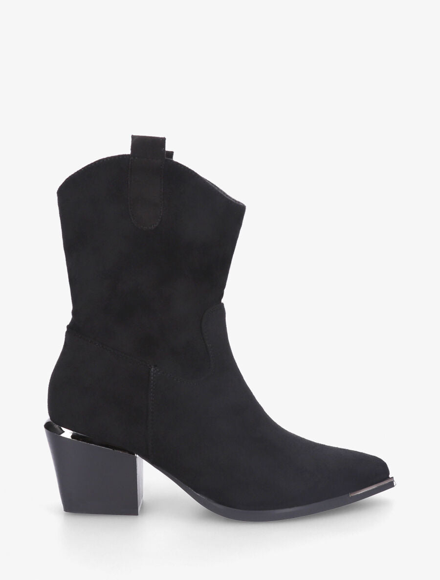 Bottines style santiags en suédine - Noir - 5