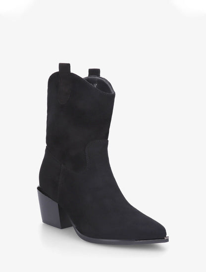 Bottines style santiags en suédine - Noir - 2