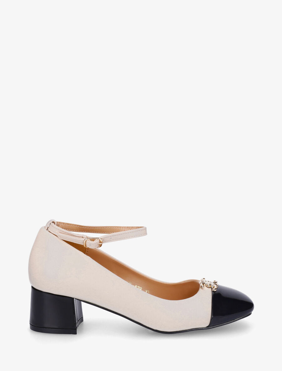 Escarpins en simili à bride - Crème - 1