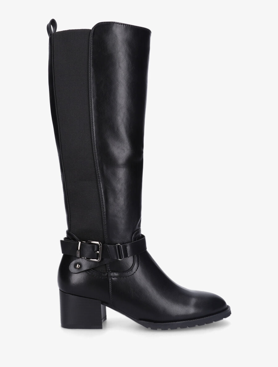 Bottes élastiquées en simili - Noir - 1