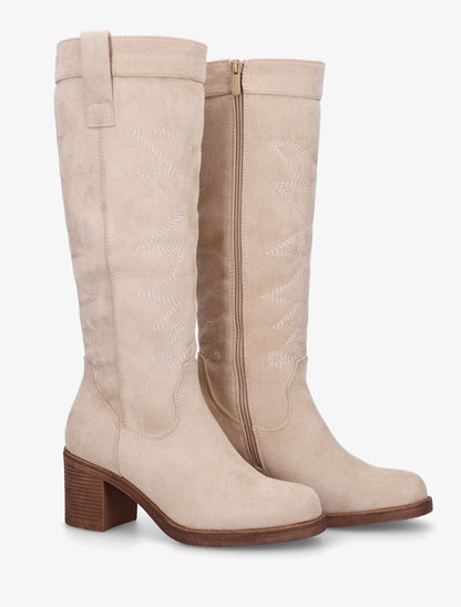Bottes en suédine brodées - Beige - 4