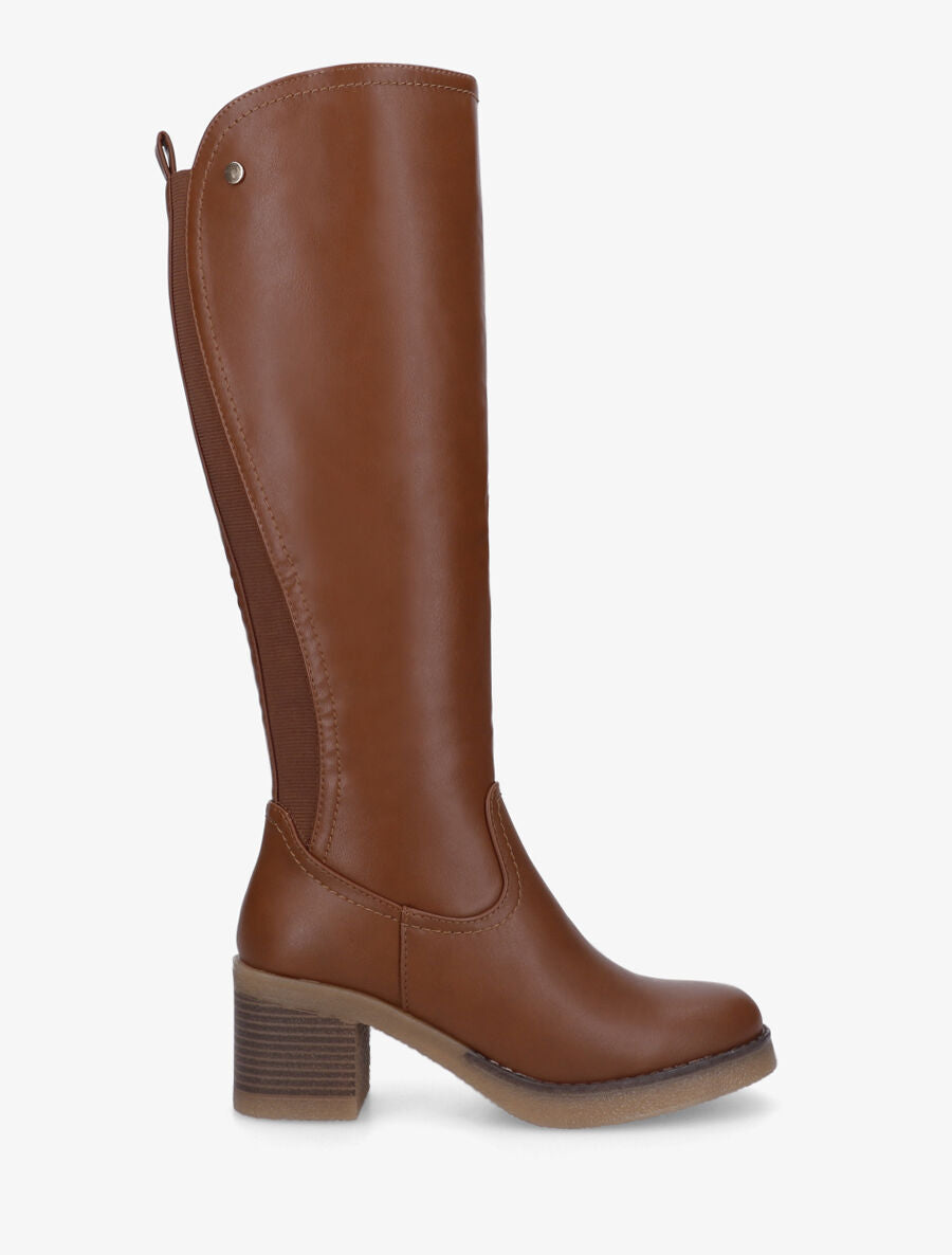 Bottes en simili à talon et bande élastiquée - Camel - 5