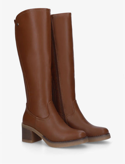 Bottes en simili à talon et bande élastiquée - Camel - 4