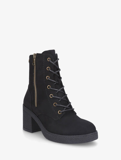 Bottines montantes en suédine et à talon - Noir - 2