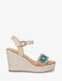 Sandales compensées à bride imprimé floral - Beige - 1