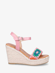 Sandales compensées à bride imprimé floral - Rose - 5