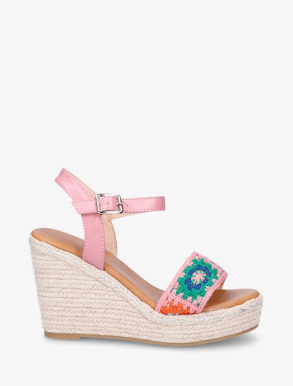 Sandales compensées à bride imprimé floral - Rose - 5