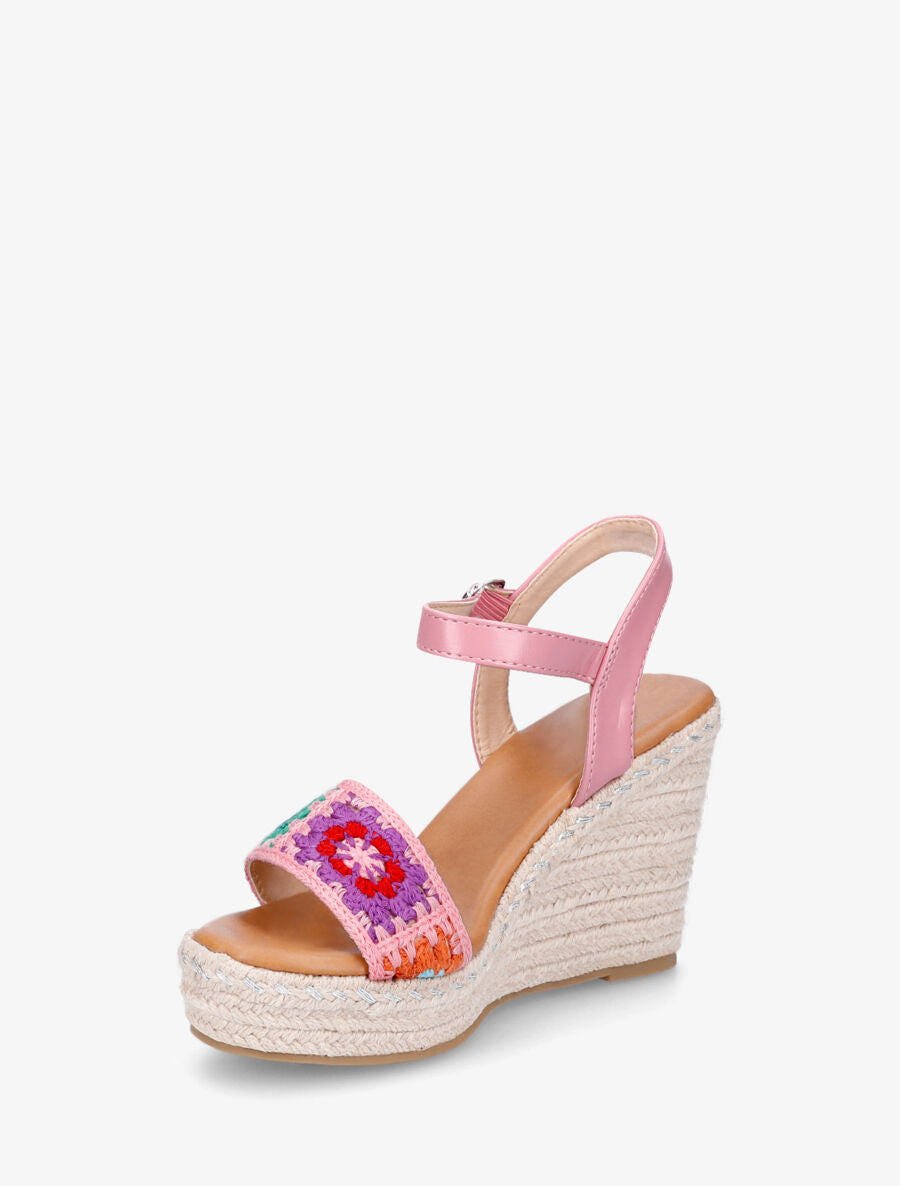 Sandales compensées à bride imprimé floral - Rose - 3