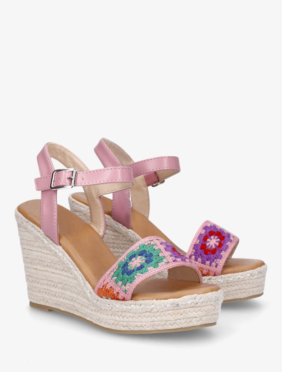 Sandales compensées à bride imprimé floral - Rose - 4