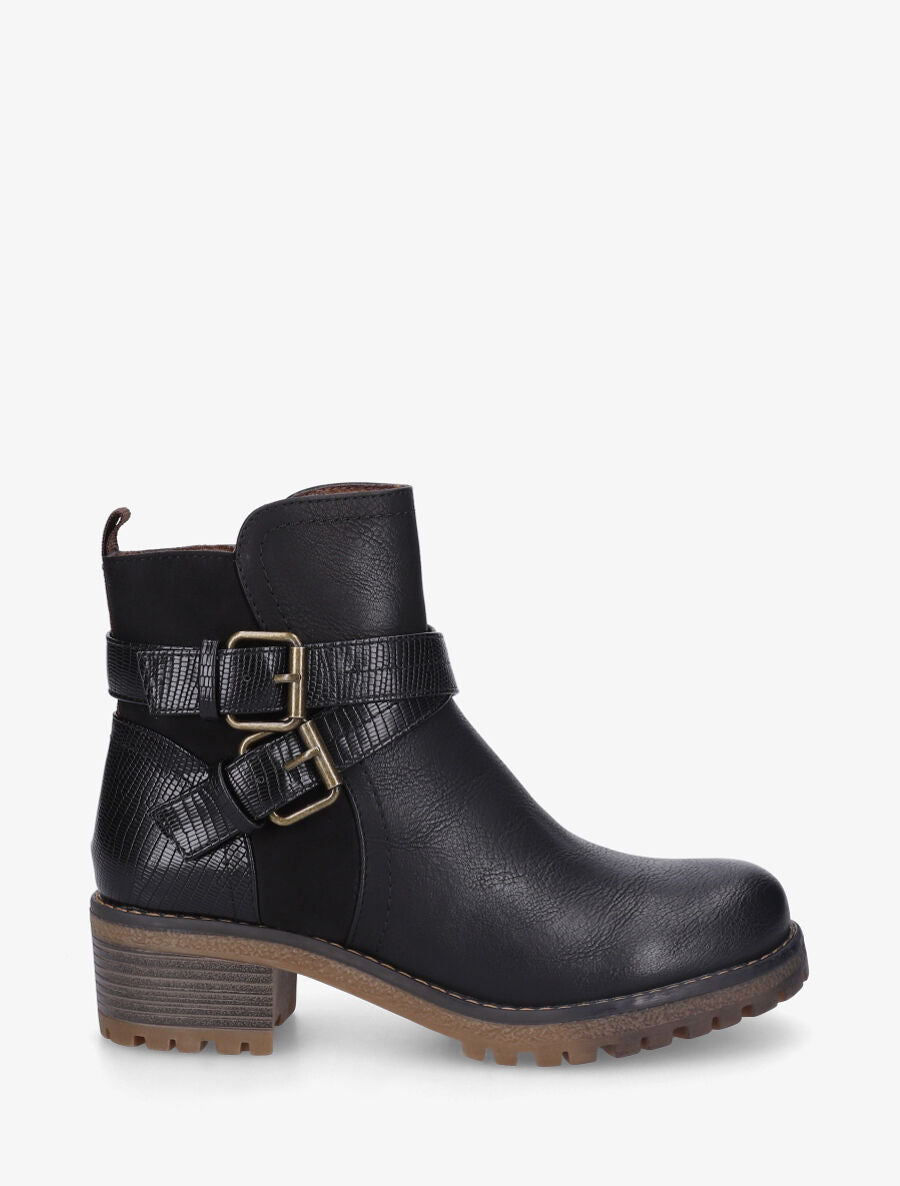 Bottines bimatière à ceinturons - Noir - 1