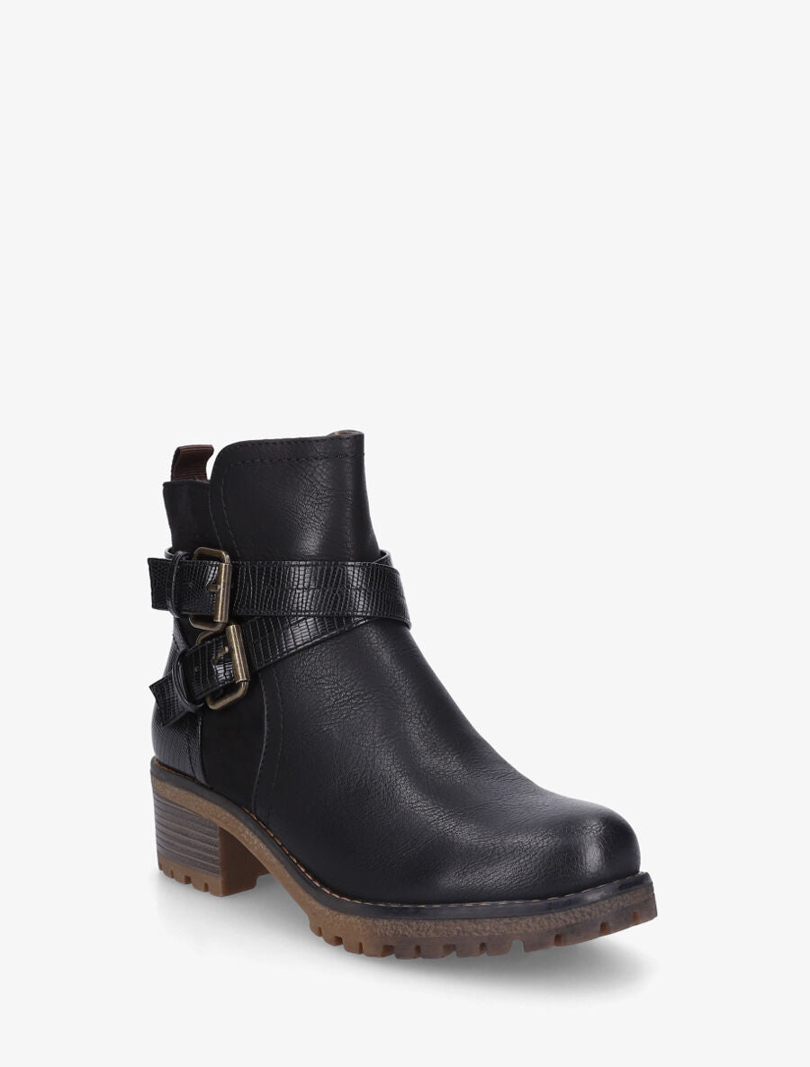 Bottines bimatière à ceinturons - Noir - 2