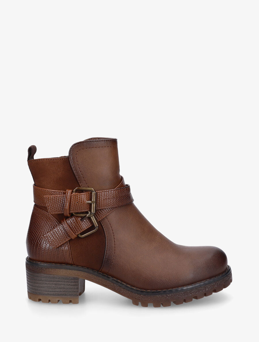Bottines bimatière à ceinturons - Marron - 5