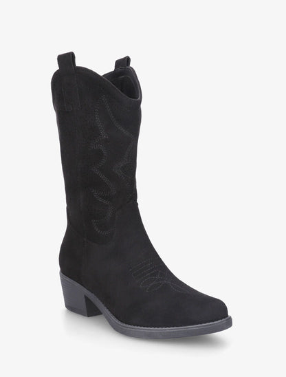 Bottines en suédine ajourées style santiags - Noir - 2