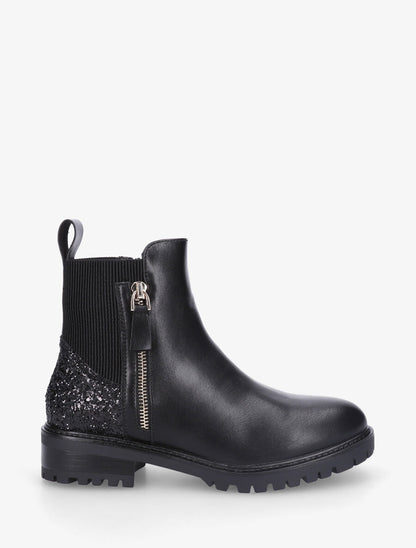 Bottines en simili à contrefort pailleté et zip - Noir - 5