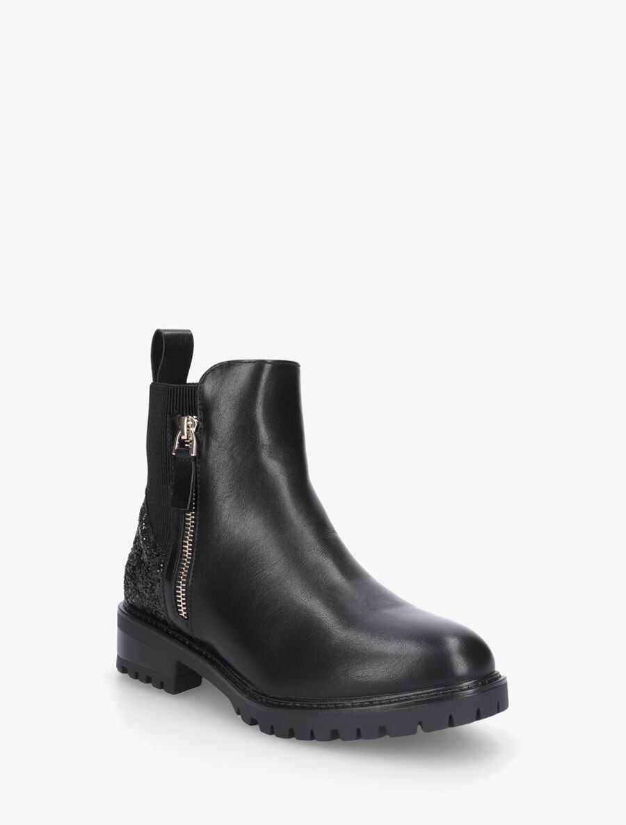 Bottines en simili à contrefort pailleté et zip - Noir - 2