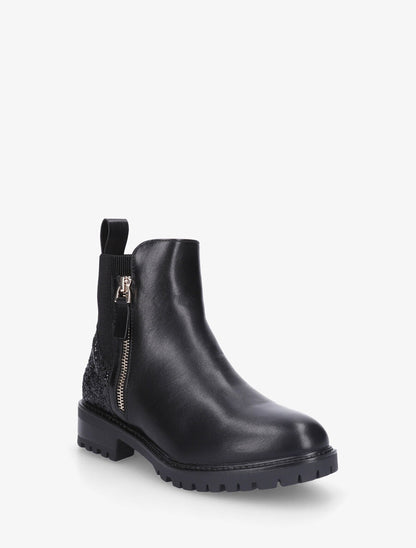 Bottines en simili à contrefort pailleté et zip - Noir - 2