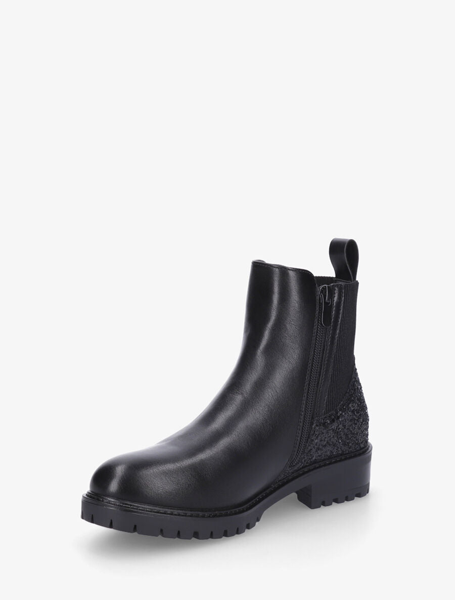 Bottines en simili à contrefort pailleté et zip - Noir - 3