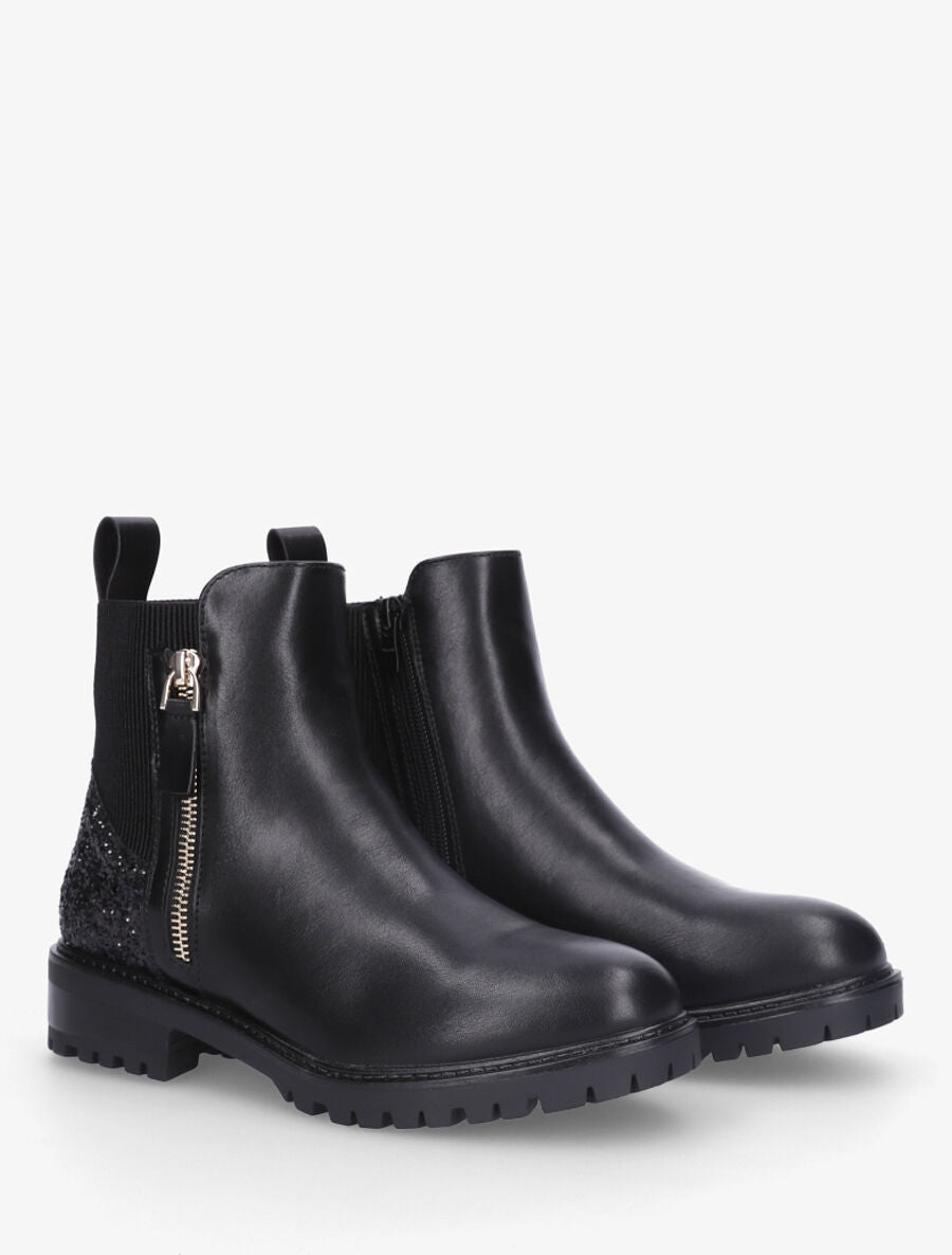Bottines en simili à contrefort pailleté et zip - Noir - 4