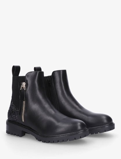 Bottines en simili à contrefort pailleté et zip - Noir - 4